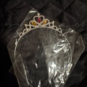 Elegant Silver Tiara with Red and Yellow Gems